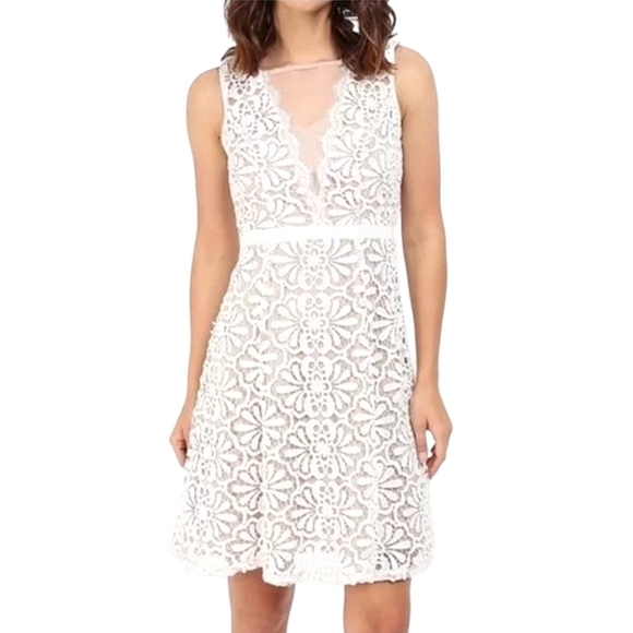 Adrianna Papell Illusion Neckline Fit & Flare Midi Dress - Picture 2 of 9